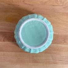 Load image into Gallery viewer, Vintage set of four ceramic 308 mixing bowls, with an exterior pattern of horizontal waves in yellow, mint green, white and robin&#39;s egg blue. Crafted by Robinson Ransbottom Pottery Co., USA, 1960s. A beautiful set to add to your kitchen art pottery collection!

In excellent condition, no chips/cracks/repairs, manufacturer&#39;s glaze pops. Maker&#39;s marks, number 308.
