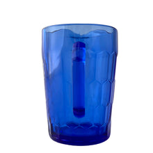 Load image into Gallery viewer, Handle view of pressed glass honeycomb Ritz pattern on 1930s Shirley Temple cobalt blue creamer, Made in USA
