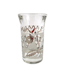 Load image into Gallery viewer, Fabulous vintage mid-century modern shot glass decorated with silver birds and berries. Made by Libbey Glass, circa 1960. A great addition to your barware collection!  In excellent condition, free from chips, minor wear (see photos).  Measure 3 inches  Capacity 1 ounce
