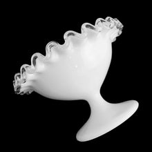 Load image into Gallery viewer, Vintage &quot;Silver Crest&quot; milk glass champagne or tall sherbet finished with a clear crimped edge. Crafted by Fenton Art Glass, USA, 1942 - 1969. The perfect accent to your cottage core, farmhouse or shabby chic decor. Use as intended or repurpose as a trinket dish! In excellent condition, free from chips. Measures 4 3/4 x 3 inches
