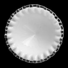 Load image into Gallery viewer, Vintage &quot;Silver Crest&quot; milk glass champagne or tall sherbet finished with a clear crimped edge. Crafted by Fenton Art Glass, USA, 1942 - 1969. The perfect accent to your cottage core, farmhouse or shabby chic decor. Use as intended or repurpose as a trinket dish! In excellent condition, free from chips. Measures 4 3/4 x 3 inches
