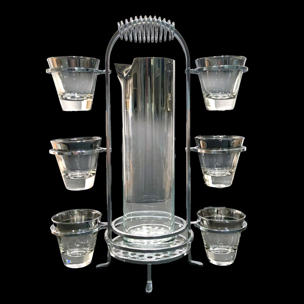 Vintage Mid Century Silver Fade Glass Martini Cocktail Pitcher, Vitreon Queen’s Lusterware, Ltd.