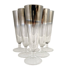 Load image into Gallery viewer, Vintage Vitreon Queen's Lusterware silver fade pilsner glasses, set of 6 — full group shot, vintage barware
