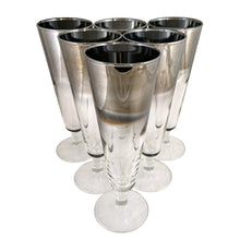 Load image into Gallery viewer, Vitreon Queen's Lusterware silver fade pilsner glasses set of 6 — angled view showing silver ombre fade detail
