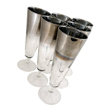 Load image into Gallery viewer, Set of 6 vintage Vitreon Queen's Lusterware pilsner glasses — close-up of silver luster fade on clear glass
