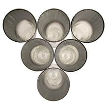 Load image into Gallery viewer, Overhead view of vintage silver fade pilsner glasses by Vitreon Queen's Lusterware, set of 6
