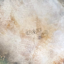 Load image into Gallery viewer, Jacks Daughter of All Trades Vintage Antique Mid-Century Kitsch Store Shop Reseller Etsy Shopify Toronto Canada Free Porch Pick Up Local Delivery Worldwide Shipping Judy Weinberg Unique Housewarming Gift Sustainable Gift Wedding Gift Home Decor Collectible Collector Gift Farmhouse Cottagecore Cottage Lodge Shabby Chic silver plated flower vessel ornately engraved florals decorative swirls leaves pierced details Essay Silversmiths Canada 1950s glass flower flower centrepiece
