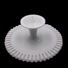 Load image into Gallery viewer, Jacks Daughter of All Trades Vintage Antique Mid-Century Kitsch Store Shop Reseller Etsy Shopify Toronto Canada Free Porch Pick Up Local Delivery Worldwide Shipping Judy Weinberg Unique Housewarming Gift Sustainable Gift Wedding Gift Home Decor Collectible Collector Gift Farmhouse Cottagecore Cottage Lodge Shabby Chic milk glass Silver Crest round cake stand clear crimped edge Fenton Art Glass USA 1940s 1950s 1960s classic style elegant tableware desserts entertaining wedding buffet bridal shower
