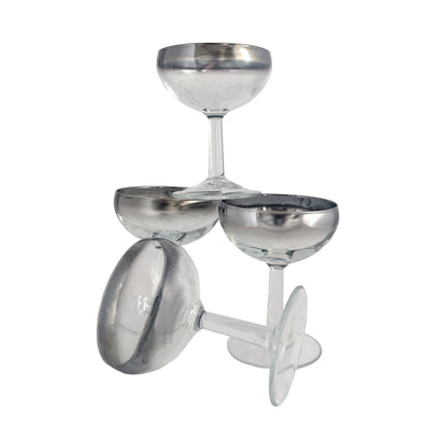 Set of four vintage silver fade champagne cocktail glasses. Crafted by Luminarc, France, 1970s. This hard-to-find shape, just perfect to treat your guests to some cocktails or say cheers to a New Year's Eve toast, Mad Men style!

In excellent condition, no chips or cracks.

Measures 3 x 5 5/8 inches

Capacity 8 ounces