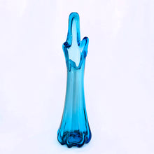 Load image into Gallery viewer, Vintage sky blue five finger swung glass vase. Made in Taiwan.  In excellent condition, free from chips or cracks.  Measures 3 x 10-1/2 inches
