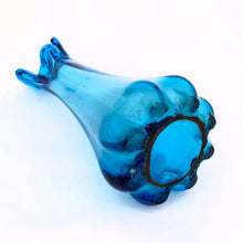 Load image into Gallery viewer, Vintage sky blue five finger swung glass vase. Made in Taiwan.  In excellent condition, free from chips or cracks.  Measures 3 x 10-1/2 inches
