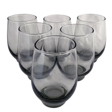 Load image into Gallery viewer, Set of 6 vintage smoke Libbey Tempo glass tumblers arranged in a triangle, straight-on view
