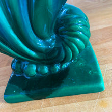 Load image into Gallery viewer, Vintage mid-century blue green drip glaze &quot;Sea Snail&quot; ceramic vase, shape R-299. Designed by Royal Hickman for Royal Haeger Pottery, USA, early 1940s. A gorgeous addition to any art pottery collection! In excellent condition, free from chips/cracks/repairs. Measures 11 1/2 x 3 1/8 x 7 inches
