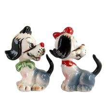 Load image into Gallery viewer, Vintage hand painted Snirky and Sally circus dog salt and pepper shakers. Artmark, Japan, 1950s. Add these adorable kitschy shakers to your collection!

In excellent condition, no chips/cracks/repairs. Unmarked.

Measures 3 x 1 7/8 x 4 1/8 inches
