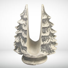 Load image into Gallery viewer, Vintage snow-capped ceramic Christmas tree napkin holder. Made with an Atlantic Mold, circa 1970s. The perfect decorative and practical addition to your holiday table or buffet!

In as found vintage condition, two chips.

Measures 5 1/2 x 7 1/4 inches
