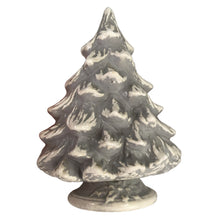 Load image into Gallery viewer, Vintage snow-capped ceramic Christmas tree napkin holder. Made with an Atlantic Mold, circa 1970s. The perfect decorative and practical addition to your holiday table or buffet!

In as found vintage condition, two chips.

Measures 5 1/2 x 7 1/4 inches
