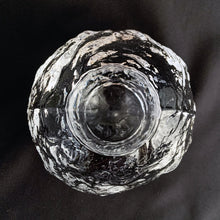 Load image into Gallery viewer, Vintage clear textured pressed glass "Snowball" candle holder. Designed by Änn Wärff and for Kosta Boda, Sweden, between 1970s. May be used with wax candle or a one that is battery operated. The perfect piece to add warm glowy ambience to any room!  In excellent condition, free from chips/cracks.  Measures 4 1/8 x 3 1/2 inches (interior dimension is 1 7/8 inches)
