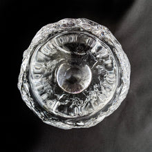 Load image into Gallery viewer, Vintage clear textured pressed glass "Snowball" candle holder. Designed by Änn Wärff and for Kosta Boda, Sweden, between 1970s. May be used with wax candle or a one that is battery operated. The perfect piece to add warm glowy ambience to any room!  In excellent condition, free from chips/cracks.  Measures 4 1/8 x 3 1/2 inches (interior dimension is 1 7/8 inches)
