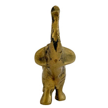 Load image into Gallery viewer, Front view of vintage solid brass elephant figurine with trunk raised and ears spread, 1970s Korea, aged brass patina

