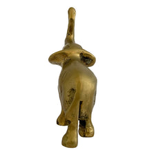 Load image into Gallery viewer, Rear view of vintage solid brass elephant figurine showing aged patina and raised trunk, 1970s Korea

