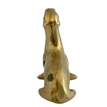 Load image into Gallery viewer, Rear view of vintage solid brass seal figurine showing splayed flippers and aged brass patina, 1970s Taiwan
