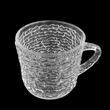 Load image into Gallery viewer, Hard to find clear &quot;Soreno&quot; pressed glass punch cup featuring its unique bark texture pattern. Crafted by Anchor Hocking, USA, between 1966-1970.   In excellent condition, free from chips.  Measuring 3 x 2 5/8 inches
