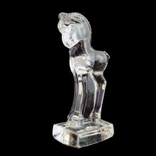 Load image into Gallery viewer, Vintage standing horse colt clear blown art glass figurine. Crafted by Heisey Glass, USA, 1933 - 1957. A beautiful piece to enhance your home&#39;s decor!  In excellent used condition, free from chips, wear to the bottom with a few minor flea bites to one edge.  Measures 5 inches tall.
