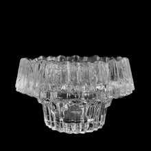 Load image into Gallery viewer, Striking clear art glass &quot;Stellaria&quot; votive candle holder featuring a textured ice cut design. Designed by Tapio Wirkkala Ahlstrom for Iittala, Finland, circa 1970s. Add a little Finnish design style to your home decor with this unique design!  In excellent condition, free from chips.  4 x 1 2 1/2 inches
