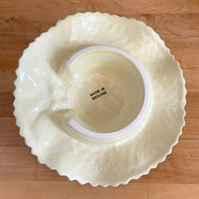 Load image into Gallery viewer, Jacks Daughter of All Trades Vintage Antique Mid-Century Kitsch Store Shop Reseller Etsy Shopify Toronto Canada Free Porch Pick Up Local Delivery Worldwide Shipping Judy Weinberg Unique Housewarming Gift Sustainable Gift Wedding Gift Home Decor Collectible Collector Gift Farmhouse Cottagecore Cottage Lodge Shabby Chic pale yellow straw hat with green bow ceramic posy vase Falcon Ware England 1940s charming floral centrepiece.
