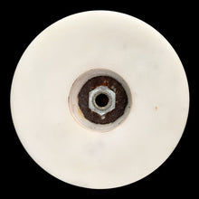 Load image into Gallery viewer, Underside of white marble base of vintage Italian milk glass compote dish showing central bolt hardware
