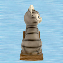 Load image into Gallery viewer, Opposite side view of vintage kitschy Japanese tabby cat ceramic bookend, 1950s–60s

