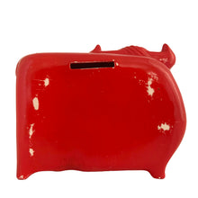 Load image into Gallery viewer, Adorable vintage zodiac sign ceramic coin bank of a grinning bull representing the astrological sign of Taurus. The bull is painted red with embossed features including the word &quot;Taurus,&quot; tuft of fur and a flower with the dates April 20-May 20. Crafted by Noritake, Japan, circa 1970s and imported by Giftcraft Canada. A great retro collectible  for the Taurus in your life!
