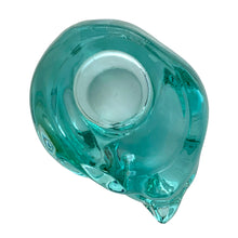 Load image into Gallery viewer, Base of vintage Indiana Glass teal green sleeping cat votive, made in USA
