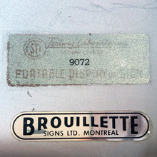 Load image into Gallery viewer, Fabulous find!!! Vintage electric lighted telephone sign with metal wall bracket for ease of hanging. The cobalt blue raised lettering is molded white plastic. Crafted by Brouillette Signs Ltc. Montreal Canada, circa 1940s. This sign was sourced from the estate of the Dale family pharmacy in downtown Toronto Canada. A great piece of Canadian advertising craftsmanship.
