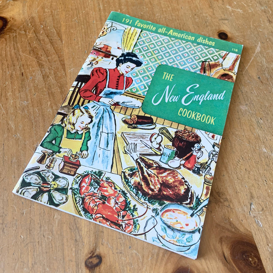 This vintage softcover The New England Cookbook. There are 68 pages with 191 favorite all-American dishes with black and white and colour illustrations and photographs. Prepared by the Staff Home Economists at the Culinary Arts Institute of Chicago. Originally published in 1956 and reprinted in 1973. Illustrated by Lou Peters. A handy guide of fabulous recipes.

In excellent vintage condition, appears unused. Age-related foxing/yellowing of the pages.

Measurements 6 x 8 3/4 inches