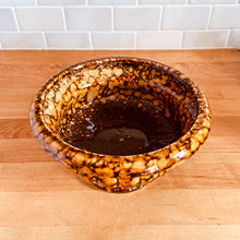 Load image into Gallery viewer, Vintage style tortoiseshell glazed ceramic pedestal planter in the shape of a classic wide urn. A great home for houseplants and succulents or repurpose as a catchall or candy bowl.  In excellent condition, free from chips/cracks/repairs.  Measures 7 1/4 x 4 1/8 inches 
