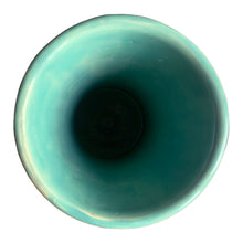 Load image into Gallery viewer, Beautiful vintage large turquoise trumpet vase with embossed leaves and berries at the rim. Crafted by McCoy Pottery, 1930s. This substantially sized vase is must for any art pottery collector!

In excellent vintage condition, no chips/cracks/repairs, manufacturers glaze pops, with age-related crazing. Unmarked.

Measures 7 1/4 x 14 inches
