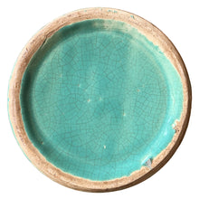 Load image into Gallery viewer, Jacks Daughter of All Trades Vintage Antique Mid-Century Modern Store Shop Reseller Etsy Shopify Toronto Canada Free Porch Pick Up Local Delivery Worldwide Shipping Judy Weinberg Unique Wedding Housewarming Gift Sustainable Home Decor Collectible Collector Farmhouse Cottagecore Cottage Grannycore Shabby Chic large turquoise trumpet vase embossed leaves berries McCoy Pottery 1930s art pottery
