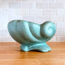 Load image into Gallery viewer, RARE FIND! Absolutely stunning vintage mid-century art deco style footed planter from the &quot;Elegance&quot; line, shape 1418. This bowl and foot are shaped like curled waves and finished with a luminous turquoise glaze. Produced by Shawnee Pottery, USA, circa 1950s. A gorgeous must-have collector&#39;s piece!  In excellent condition, free from chips/cracks/repairs.  8 x 5 3/4 x 4 1/2 inches
