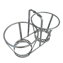 Load image into Gallery viewer, Jacks Daughter of All Trades Vintage Antique Mid-Century Kitsch Store Shop Reseller Etsy Shopify Toronto Canada Free Porch Pick Up Local Delivery Worldwide Shipping Judy Weinberg Unique Housewarming Gift Sustainable Gift Wedding Gift Home Decor Collectible Collector Gift Farmhouse Cottagecore Cottage Lodge Shabby Chic Industrial Hollywood Regency 2-part glass condiment server 22kt gold leaves white stripe pinecone embossed aluminum lids chrome caddy Dominion Glass Canada 1950s tableware barware
