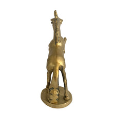 Load image into Gallery viewer, Vintage rearing unicorn brass metal figurine. A fab piece of boho decor!  In excellent condition with patina.  Measures 6 x 2 5/8 x 7 1/4
