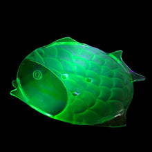 Load image into Gallery viewer, Stölzle Hermanova Hut uranium glass footed fish platter, 1930s Czechoslovakia — clear and satin glass Art Deco design, shown glowing under UV black light
