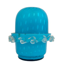 Load image into Gallery viewer, Victorian blue and white cased satin art glass fairy lamp shown in styled setting, measures 3¾ × 4 inches
