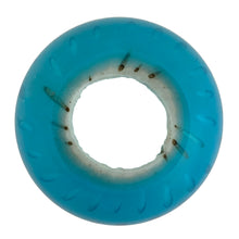 Load image into Gallery viewer, Top opening of Victorian blue and white art glass fairy lamp showing flea bite condition details
