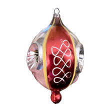 Load image into Gallery viewer, Rear view of vintage triple reflector teardrop shaped Christmas ornament, hand-blown and hand-painted in either East/West Germany or Poland, 1950s
