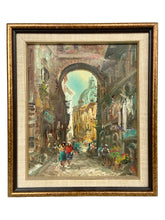 Load image into Gallery viewer, Vintage Italian Oil on Canvas City Street Scene — Antonio Medros, 1980s
