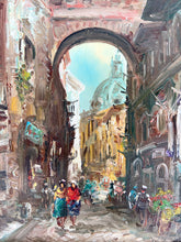 Load image into Gallery viewer, Vintage Italian Oil on Canvas City Street Scene — Antonio Medros, 1980s
