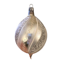 Load image into Gallery viewer, vintage silver swirl mercury glass teardrop Christmas ornament was hand-blown and hand-painted in Poland/Germany, 1950s/1960s
