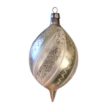 Load image into Gallery viewer, vintage silver swirl mercury glass teardrop Christmas ornament was hand-blown and hand-painted in Poland/Germany in the 1950s/1960s
