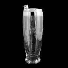 Load image into Gallery viewer, Fabulous vintage clear glass cocktail shaker cut with the classic Cornflower pattern, topped with a chrome lid. Crafted by WJ Hughes, Canada, 1960s. Add this Canadian classic to your barware collection!

In overall excellent vintage condition, no chips, minor wear.

Measures 3 1/2 x 10 1/2 inches
